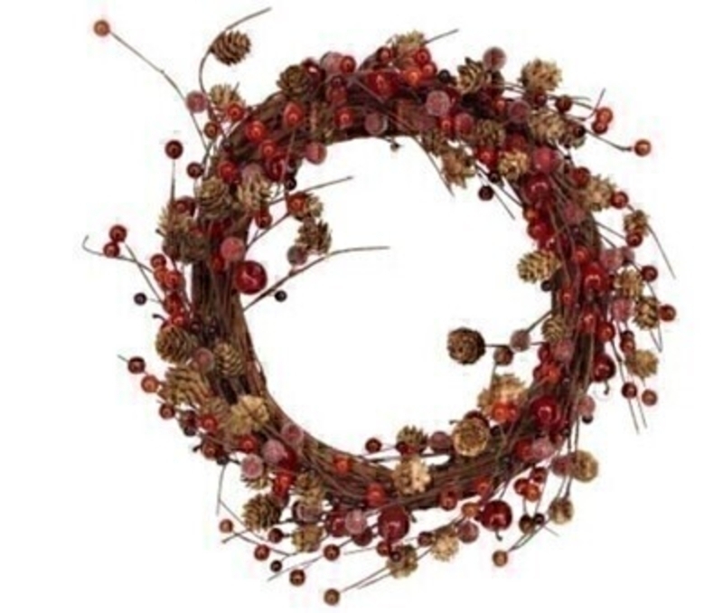 Festive twig berry and pinecone door wreath by designer Gisela Graham. Featuring twisted twigs red berries and frosted berries. Perfect for Christmas.  Could be hung on your door or used as a centrepiece.  Gisela Graham are a well known brand - recognised for their beautiful Christmas Decorations.